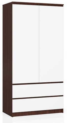 BDW Kleiderschränk 2 Türen, 4 Einlegeböden, Kleiderständer, 2 Schubladen, Garderobenständer, Schubladenschrank, Garderobenschrank für Schlafzimmer, Wohnräume, 180x90x51cm, (Venga/Weiß) von BDW