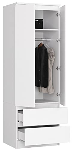 BDW Kleiderschrank, 2-türiger Kleiderschrank, 2 Schubladen, Kleiderschrank für das Schlafzimmer, Wohnzimmer, Flur, 180x60x51cm von BDW