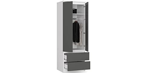 BDW Kleiderschrank, 2-türiger Kleiderschrank, 2 Schubladen, Kleiderschrank für das Schlafzimmer, Wohnzimmer, Flur, 180x60x51cm (Weiß/Grau) von BDW