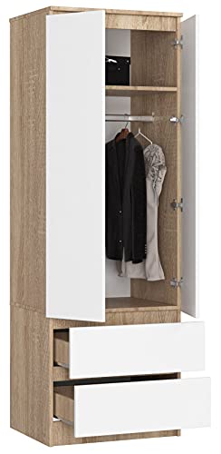 BDW Kleiderschrank, 2-türiger Kleiderschrank, 2 Schubladen, Kleiderschrank für das Schlafzimmer, Wohnzimmer, Flur, 180x60x51cm von BDW
