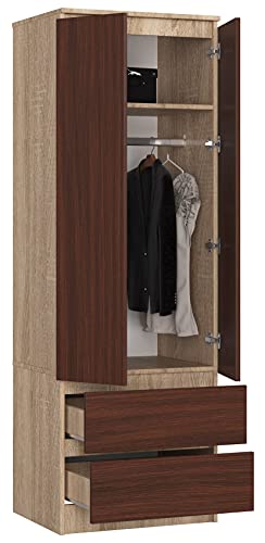 BDW Kleiderschrank, 2-türiger Kleiderschrank, 2 Schubladen, Kleiderschrank für das Schlafzimmer, Wohnzimmer, Flur, 180x60x51cm von BDW