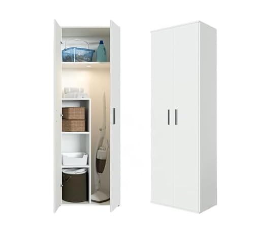 BDW Kleiderschrank, Mehrzweckschrank, Utility-Schrank, mit 2 Türen, 60 x 33 x 176 cm, 4 Einlegeböden, für Hauswirtschaftsraum und Garage (Weiß) von BDW