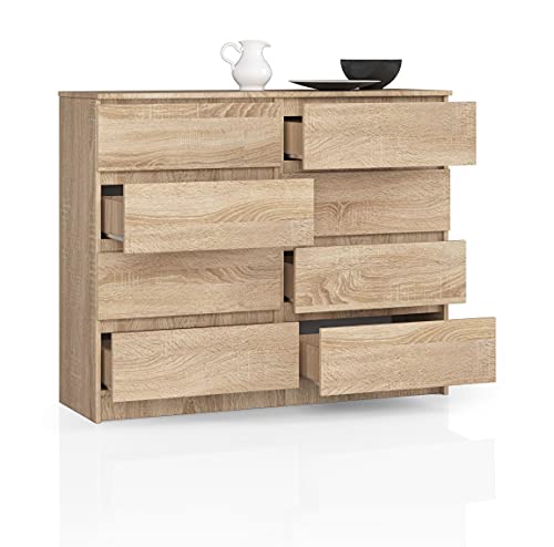 BDW Kommode, 8 Schubladen, viel Stauraum, Kleiderschrank, Flur, Badezimmerschrank, Kommode, Multifunktionsschrank. Abmessungen: 120 x 99 x 40 (Sonoma Eiche) von BDW