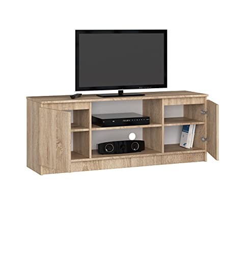 BDW Kommode, RTV Schrank, TV Gerät, viel Stauraum, Kleiderschrank, Diele, Wohnzimmer, Schlafzimmer Kommode, Multifunktionsschrank. Abmessungen: 140 x 55 x 40 cm (Sonoma Eiche) von BDW