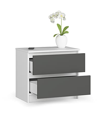 BDW Kommode mit 2 Schubladen, Sideboard, Multifunktionsschrank, Wohnzimmer, Schlafzimmer. Es Wird alle notwendigen Dinge aufnehmen. (Weiß - Grau) von BDW