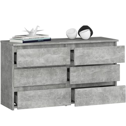 BDW - Kommode mit 6 Schubladen - 100 cm breit, 57 cm hoch - Schrank, Sideboard, Mehrzweck-, Schuhschrank, Schubladenkommode, Aktenschrank - Wohn-, Schlafzimmer, Flur - Beton von BDW