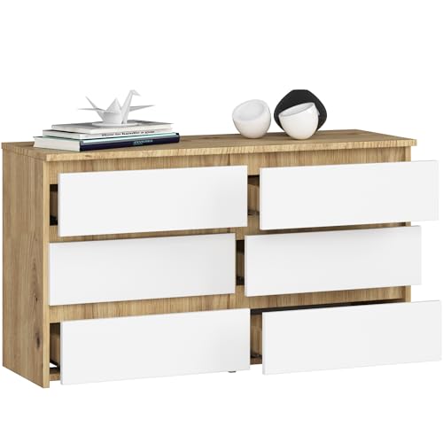 BDW - Kommode mit 6 Schubladen - 100 cm breit, 57 cm hoch - Schrank, Sideboard, Mehrzweck-, Schuhschrank, Schubladenkommode, Aktenschrank - Wohn-, Schlafzimmer, Flur - Eiche Artisan/Weiss von BDW