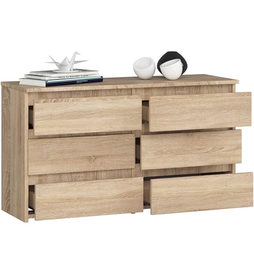 BDW - Kommode mit 6 Schubladen - 100 cm breit, 57 cm hoch - Schrank, Sideboard, Mehrzweck-, Schuhschrank, Schubladenkommode, Aktenschrank - Wohn-, Schlafzimmer, Flur - Eiche Sonoma von BDW