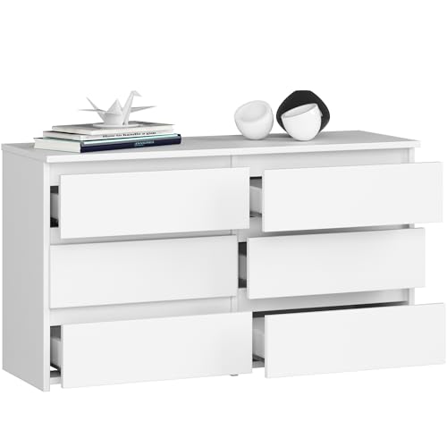 BDW - Kommode mit 6 Schubladen - 100 cm breit, 57 cm hoch - Schrank, Sideboard, Mehrzweck-, Schuhschrank, Schubladenkommode, Aktenschrank - Wohn-, Schlafzimmer, Flur - Weiss von BDW