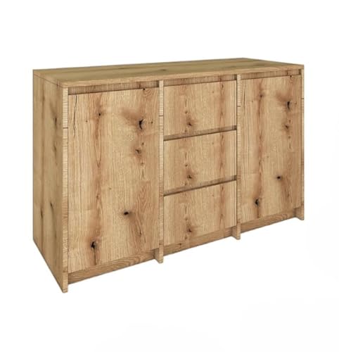 BDW - Kommode mit Schubladen - Sideboard Wohnzimmer - 120 cm breit, 77 cm hoch - für Schlafzimmer, Kinderzimmer, Jugendzimmer, Flur - aus Solider laminierter Möbelplatte - Eiche Evoke BDW - Kommode mit Schubladen - Sideboard Wohnzimmer - 120 cm breit, 77 cm hoch - für Schlafzimmer, Kinderzimmer, Jugendzimmer, Flur - aus Solider laminierter Möbelplatte - Eiche Evoke von BDW