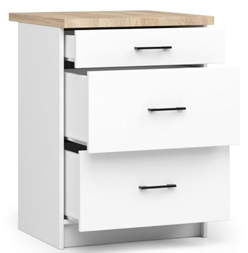 BDW - Küchenschrank Weiß - Schrank Küche mit Arbeitsplatte und Schubladen - Schrank 60 cm breit, 85 cm hoch - Küchenschränke Einzeln, Küchenmöbel Einzelteile von BDW