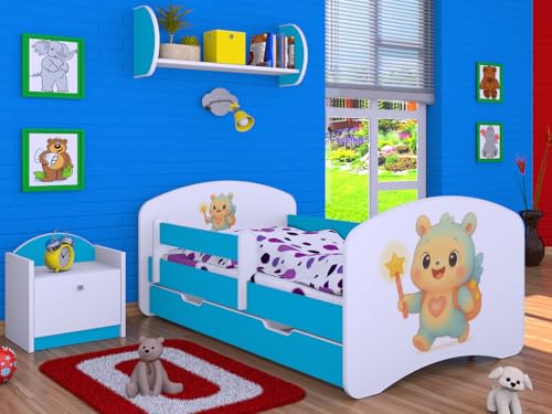 BDW LABU Kinderbett mit Matratze, Lattenrost und Schublade, 140x70/160x80/180x90/190x90 cm, mit Fallschutzgitter, BLAU (3, 160x80) von BDW