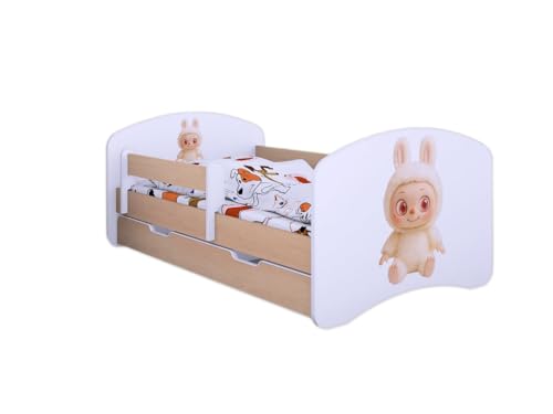 BDW LABU Kinderbett mit Matratze, Lattenrost und Schublade, 140x70/160x80/180x90/190x90 cm, mit Fallschutzgitter, Craft-Eiche (2, 190x90) von BDW