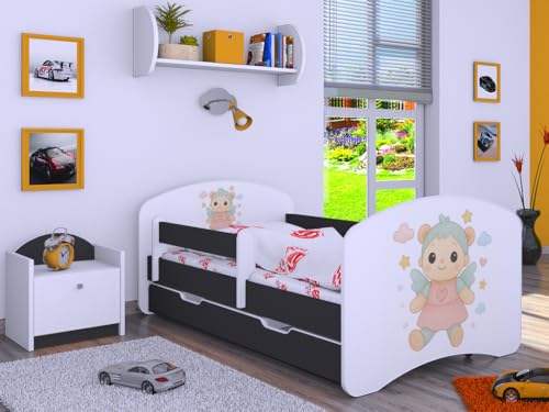 BDW LABU Kinderbett mit Matratze, Lattenrost und Schublade, 140x70/160x80/180x90/190x90 cm, mit Fallschutzgitter, Graphit (4, 160x80) von BDW