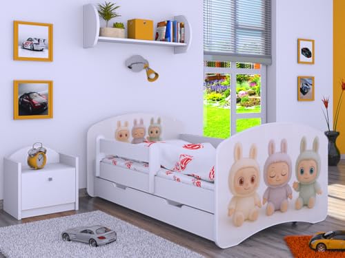 BDW LABU Kinderbett mit Matratze, Lattenrost und Schublade, 140x70/160x80/180x90/190x90 cm, mit Fallschutzgitter, Weiß (1, 140x70) von BDW