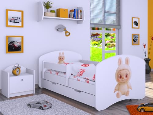 BDW LABU Kinderbett mit Matratze, Lattenrost und Schublade, 140x70/160x80/180x90/190x90 cm, mit Fallschutzgitter, Weiß (2, 190x90) von BDW