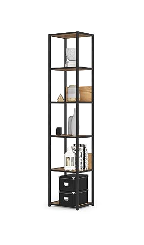 BDW | Loft 40 cm Bücherregal | Moderner Schrank | Bücher Regal | 6 Einlegeböden | Funktional | Robust | Stabil | Leicht zu montieren | 24 Monate Garantie (Schwarz/Eiche Craft) von BDW