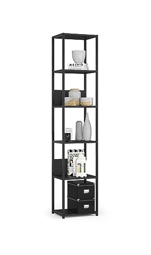 BDW Modernes Loft-Regal Aus Metall – Regal Wohnzimmer – Regal Industrial Style – 6 Einlegeböden - Industrial Möbel – Vintage Regal – Wandregal Industrial Style – 192x40x32cm – Schwarz von BDW