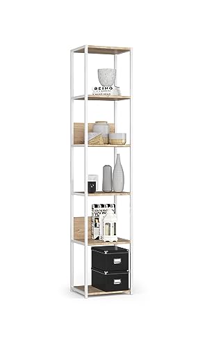 BDW Modernes Loft-Regal Aus Metall – Regal Wohnzimmer – Regal Industrial Style – 6 Einlegeböden - Industrial Möbel – Vintage Regal – Wandregal Industrial Style – 192x40x32cm – Weiss/Eiche Sonoma von BDW