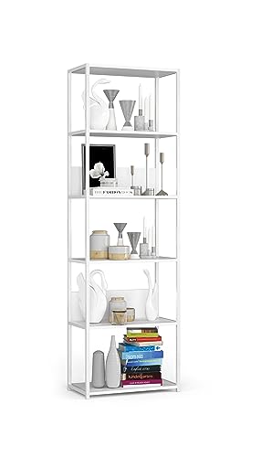 BDW Modernes Regal Wohnzimmer Style – 6 Einlegeböden – Loft-Regal Aus Metall – Regal Industrial Industrial Möbel – Vintage Regal – Wandregal Industrial Style – 192x60x32cm - Weiss von BDW