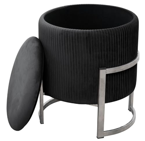 BDW Samt Pouffe Porto | Fußhocker | Ablage für kleine Gegenstände | Modern | Velours Gepolstert | Deko-Pouf | Metallboden | Für das Wohnzimmer & Schlafzimmer | (Schwarz) von BDW