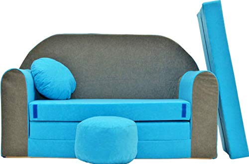 BDW Schlafsofa für Kinder mit Sitzhocker/Kissen, Coton, BLAU 168 x 98 x 60 cm von BDW