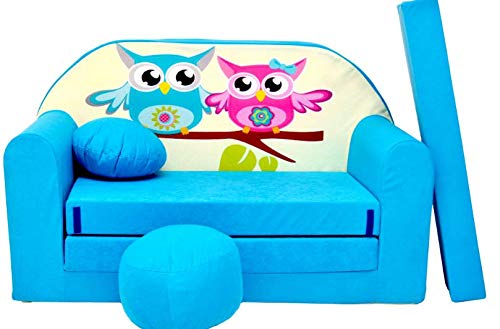 BDW Schlafsofa für Kinder mit Sitzhocker/Kissen, Coton, BLAU 168 x 98 x 60 cm von BDW