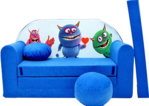 BDW Schlafsofa für Kinder mit Sitzhocker/Kissen, Coton, BLAU 168 x 98 x 60 cm von BDW