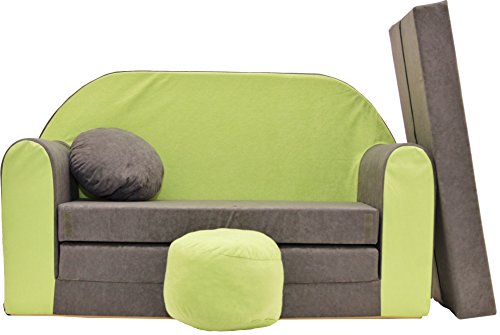 BDW Schlafsofa für Kinder mit Sitzhocker/Kissen, Coton, GRAU 168 x 98 x 60 cm von BDW