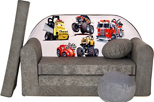 BDW Schlafsofa für Kinder mit Sitzhocker/Kissen, Coton, GRAU 168 x 98 x 60 cm von BDW