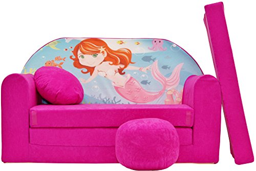 BDW Schlafsofa für Kinder mit Sitzhocker/Kissen, Coton, ROSA 168 x 98 x 60 cm von BDW