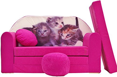 BDW Schlafsofa für Kinder mit Sitzhocker/Kissen, Coton, ROSA 168 x 98 x 60 cm von BDW