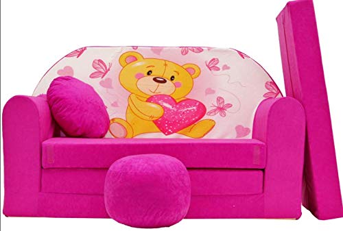 BDW Schlafsofa für Kinder mit Sitzhocker/Kissen, Coton, ROSA 168 x 98 x 60 cm von BDW