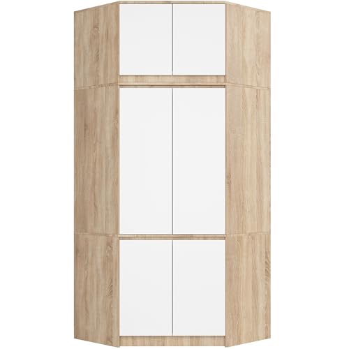 BDW Schlafzimmer Eckschrank mit Verlängerung - Elegant und funktionell - Großes Fassungsvermögen - Vielseitiger Stil - Einfache Montage - 100 cm - 6 Türen, 9 Einlegeböden - Eiche Sonoma/Weiß BDW Schlafzimmer Eckschrank mit Verlängerung - Elegant und funktionell - Großes Fassungsvermögen - Vielseitiger Stil - Einfache Montage - 100 cm - 6 Türen, 9 Einlegeböden - Eiche Sonoma/Weiß von BDW