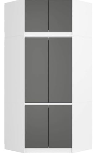 BDW Schlafzimmer Eckschrank mit Verlängerung - Elegant und funktionell - Großes Fassungsvermögen - Vielseitiger Stil - Einfache Montage - 100 cm - 6 Türen, 9 Einlegeböden - Weiß/Grau BDW Schlafzimmer Eckschrank mit Verlängerung - Elegant und funktionell - Großes Fassungsvermögen - Vielseitiger Stil - Einfache Montage - 100 cm - 6 Türen, 9 Einlegeböden - Weiß/Grau von BDW
