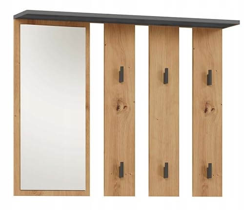BDW - Wandgarderobe - Garderobe Wand - Wandpaneel mit Spiegel und Ablage - Flurgarderobe Hängend Modern mit Haken - Wandhaken, Kleiderhaken - Anthrazit Eiche Artisan Parma - 15x100x81,5cm BDW - Wandgarderobe - Garderobe Wand - Wandpaneel mit Spiegel und Ablage - Flurgarderobe Hängend Modern mit Haken - Wandhaken, Kleiderhaken - Anthrazit Eiche Artisan Parma - 15x100x81,5cm von BDW