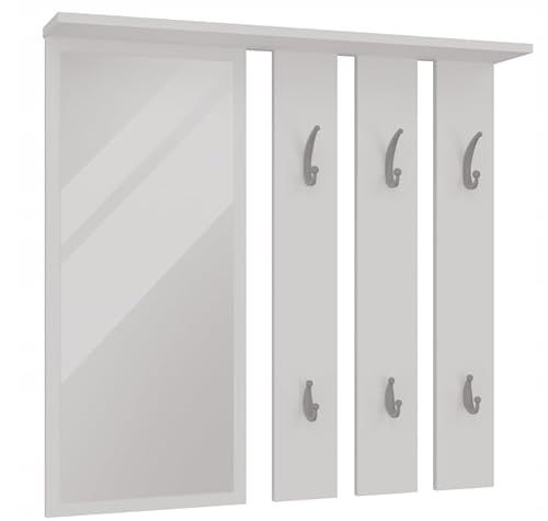 BDW - Wandgarderobe - Garderobe Wand - Wandpaneel mit Spiegel und Ablage - Flurgarderobe Hängend Modern mit Haken - Wandhaken, Kleiderhaken - Weiß Opal - 15x85x82cm von BDW
