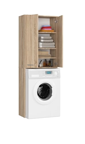BDW - Waschmaschinenschrank, Regal, Hochschrank - Badezimmermöbel, Mehrzweckschrank - 2 Türen - Aufbewahrungsschrank, Hochschrank 180 cm - Waschraum, Waschküche - Eiche Sonoma von BDW