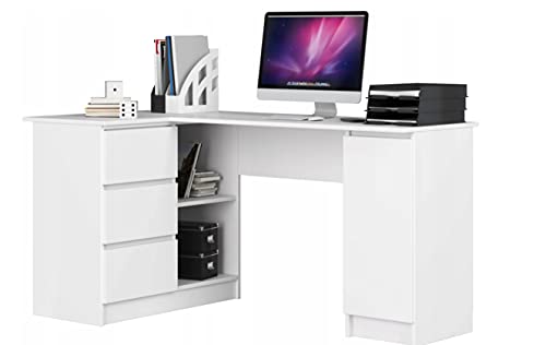 Eckschreibtisch Weiß, 3 Schubladen Links und 4 Einlegeböden, viel Platz zum Ausbreiten. Perfekt für Jugendzimmer, Büros und Ateliers von BDW