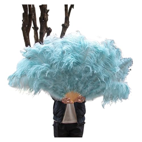 BDXMKS Straußenfeder-Fächer 13 Knochen Straußenfedern Fan Karneval Party Hochzeit Feier Bauchtanz Show DIY Dekoration Mint Grün Plumes Fan(Light Blue,2PCS) von BDXMKS