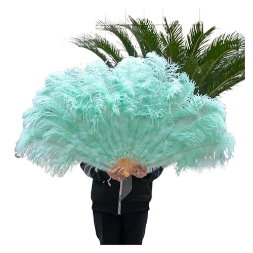BDXMKS Straußenfeder-Fächer 13 Knochen Straußenfedern Fan Karneval Party Hochzeit Feier Bauchtanz Show DIY Dekoration Mint Grün Plumes Fan(Mint Green,2PCS) von BDXMKS