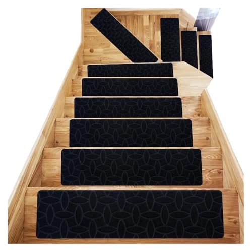 BDXMKS Treppenstufen Matten 76x20cm Selbstklebende Treppenmatte ohne Klebstoff, TPR, rutschfeste Trittfläche, wiederholt verwendeter Bodenteppich, gebürsteter, geprägter Teppich(SZK-Black,10pieces) von BDXMKS