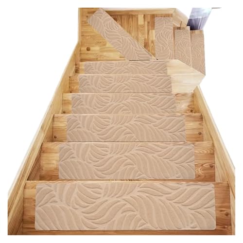 BDXMKS Treppenstufen Matten 76x20cm Selbstklebende Treppenmatte ohne Klebstoff, TPR, rutschfeste Trittfläche, wiederholt verwendeter Bodenteppich, gebürsteter, geprägter Teppich(YZK-beige,10pieces) von BDXMKS