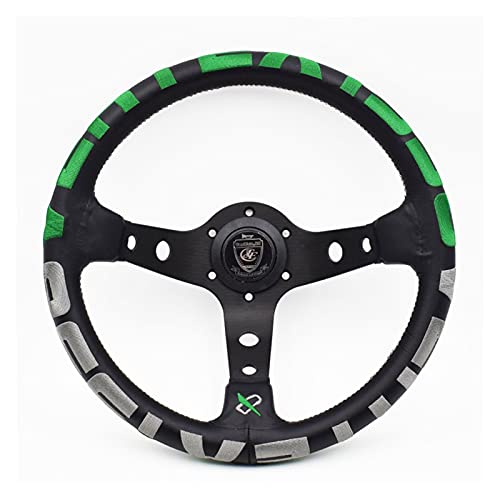 Rote Stickerei Vertex Echtes Leder Drift Sport Lenkräder Sportlenkrad (Color : Green) von BDXMKS