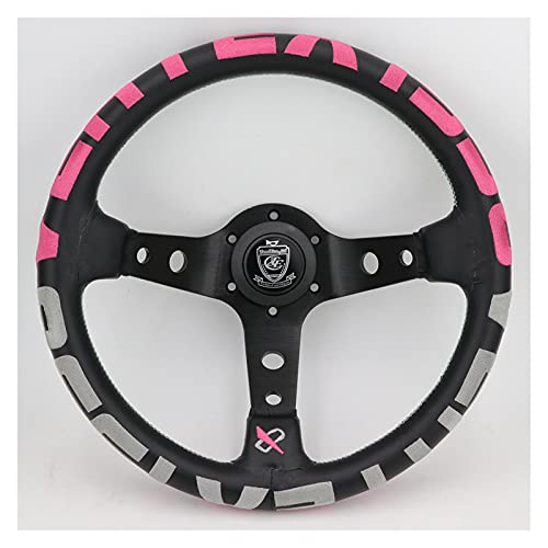 Rote Stickerei Vertex Echtes Leder Drift Sport Lenkräder Sportlenkrad (Color : Pink) von BDXMKS