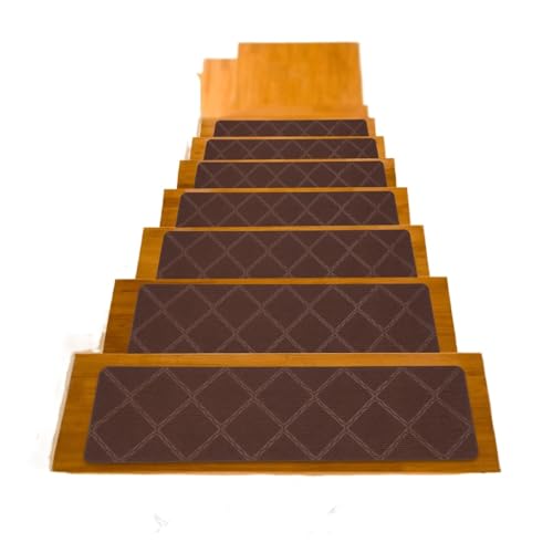 Treppenstufen Matten 8 x 30 Zoll, 15 Stück Teppich-Treppenstufenmatten, rutschfeste Teppich-Treppenläufer mit rutschfester Gummirückseite, ideal for Haustiere und ältere Menschen(Square - Coffee) von BDXMKS