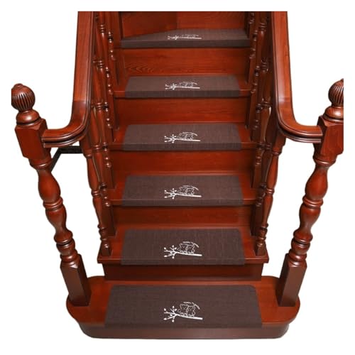 Treppenstufen Matten Selbstklebender Treppenstufenteppich, im Dunkeln leuchtende Treppenmatte, rutschfester Treppenstufenschutz, Teppich for den Innenbereich, Fußmatte, Heimdekoration(2bear coffee,70x von BDXMKS