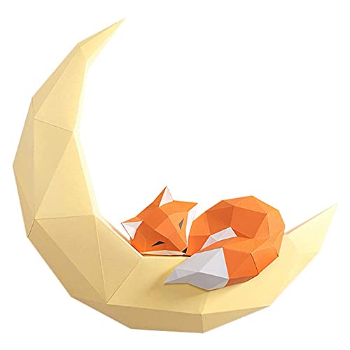 3D-Papierskulptur Mond Und Kleiner Fuchs Papiermodell Papier Spielzeug Wanddekoration Handgemachtes Origami-Puzzle DIY Vorgeschnittenes Papier Handwerk für Dekoration Hause von BDXZJ
