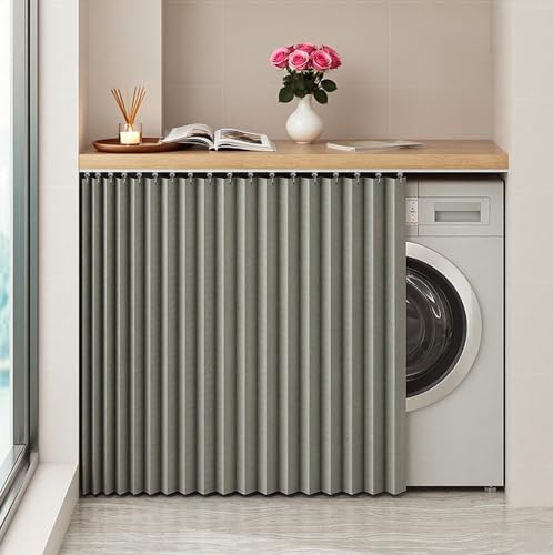 BDXZJ Schrankvorhang, Staubdichter Vorhang Für Regale Vorhang Küchenschrank, Regal Vorhang Schieben Schrank Schatten Vorhan Wasserdicht Schrankvorhänge Küche Für Regale B,H90cm/track130cm von BDXZJ