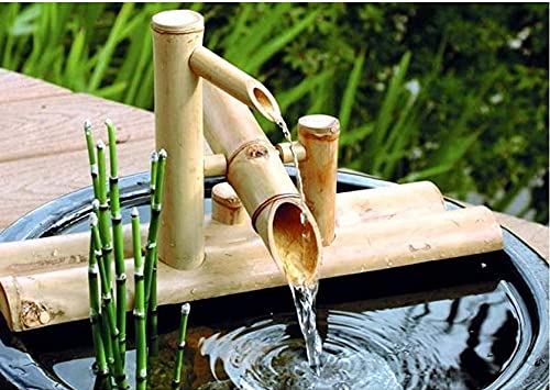 Garten Bambus Wasserspiel Wasserspiel Auslauf mit Pumpe Gartendekoration Wasserfall Outdoor Japanisches Garten Feature für Teich Terrasse Balkon, 50cm von BDXZJ